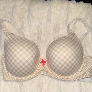 Victoria's Secret Beige Checkered Bra with Pink Accent